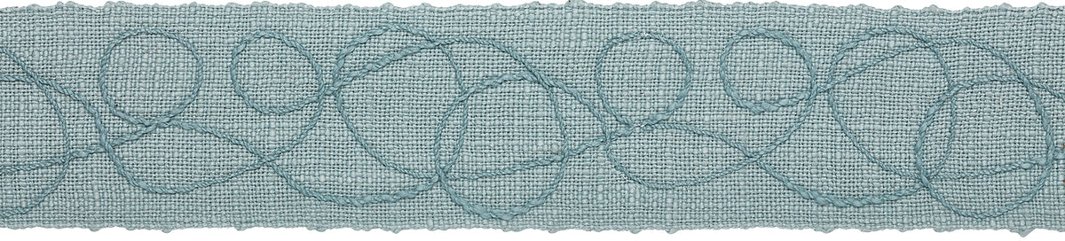 Hallis Prairie 60mm Embroidered Scroll Braid, Mineral Blue