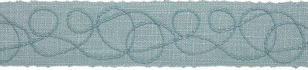 Hallis Prairie 60mm Embroidered Scroll Braid, Mineral Blue