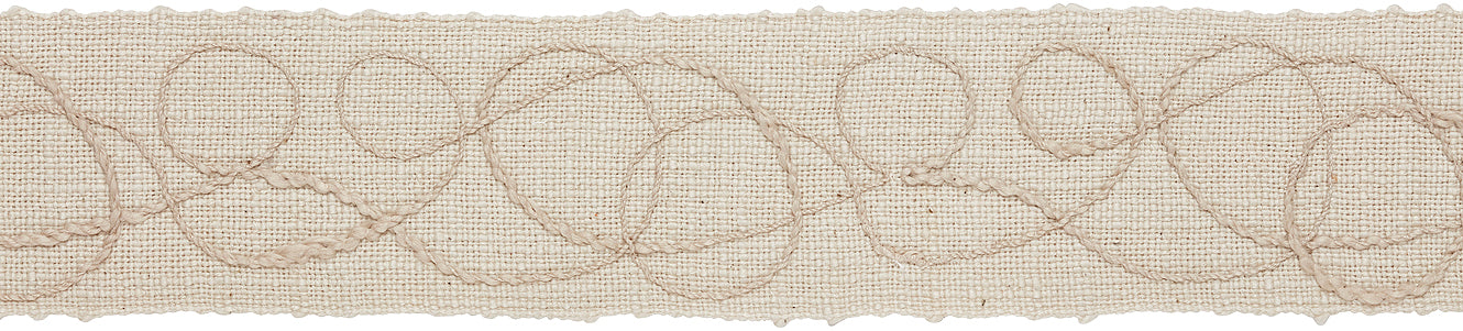 Hallis Prairie 60mm Embroidered Scroll Braid, Barley