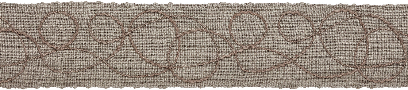 Hallis Prairie 60mm Embroidered Scroll Braid, Fossil