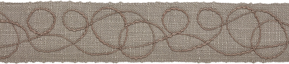 Hallis Prairie 60mm Embroidered Scroll Braid, Fossil