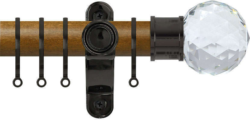 Renaissance Accents 35mm Mid Oak Lux Pole, Black Nickel Cut Crystal