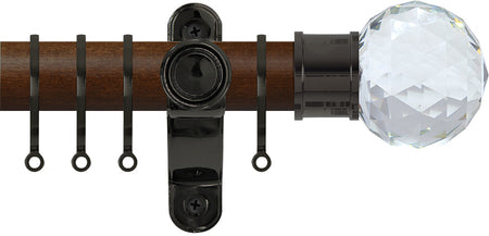 Renaissance Accents 35mm Dark Oak Lux Pole, Black Nickel Cut Crystal