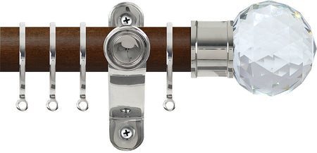Renaissance Accents 35mm Dark Oak Lux Pole, Polished Silver Cut Crystal