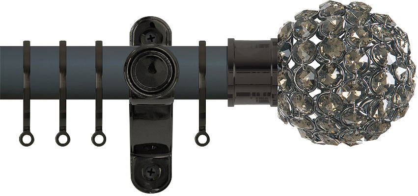Renaissance Accents 35mm Slate Grey Lux Pole, Black Nickel Smoke Crystal