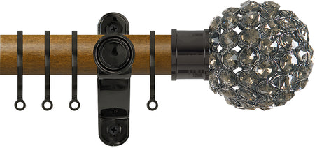 Renaissance Accents 35mm Mid Oak Lux Pole, Black Nickel Smoke Crystal