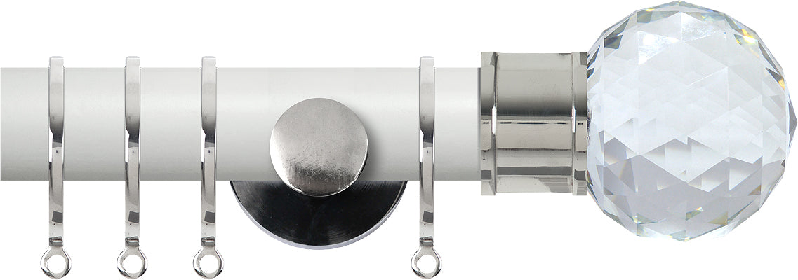 Renaissance Accents 35mm Chalk White Cont Pole, Polished Silver Cut Crystal