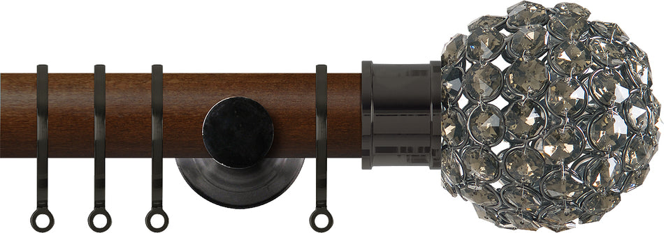 Renaissance Accents 35mm Dark Oak Cont Pole, Black Nickel Smoke Crystal