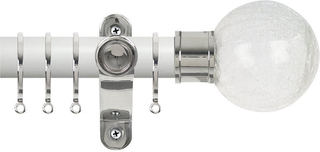 Renaissance Accents 50mm Chalk White Lux Pole, Polished Silver, Crackled Glass
