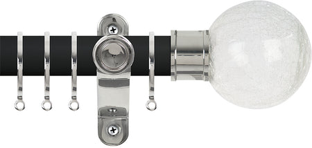 Renaissance Accents 50mm Cool Black Lux Pole, Polished Silver, Crackled Glass