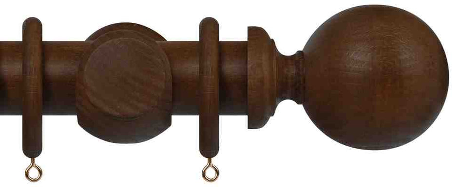 Renaissance Natur Oaks 50mm Wood Curtain Pole, Dark Oak, Ball