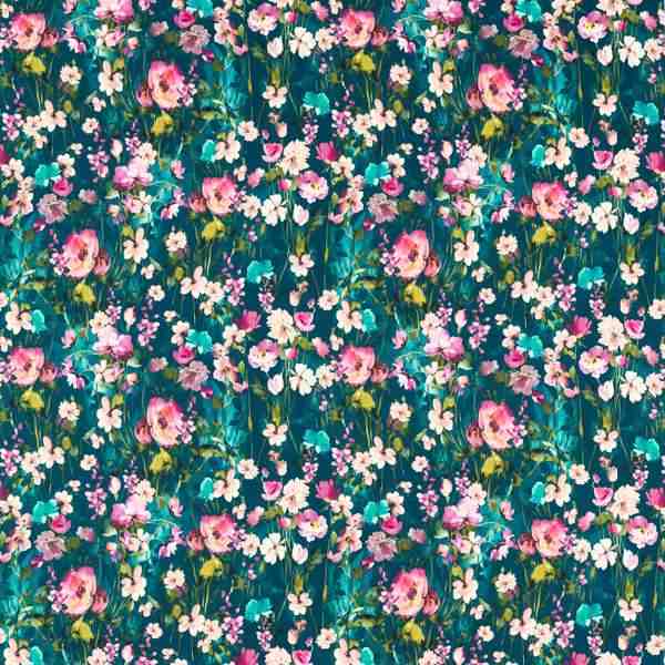Studio G Floral Flourish Wild Meadow Kingfisher Velvet Fabric
