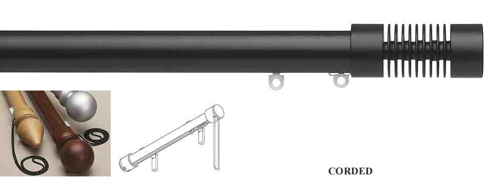 Silent Gliss Corded Metropole 30mm 7630 Black Groove Cylinder Finial