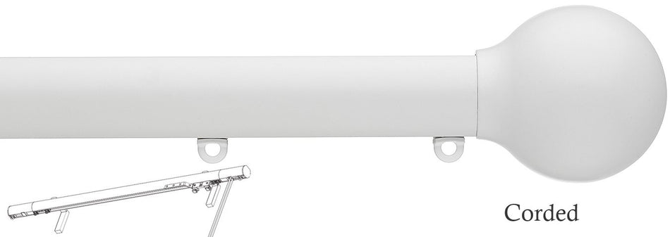 Silent Gliss Corded Metropole 30mm 7630 Matt White Ball End Finial