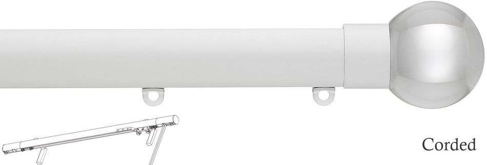 Silent Gliss Corded Metropole 30mm 7630 Matt White Clear Ball Finial