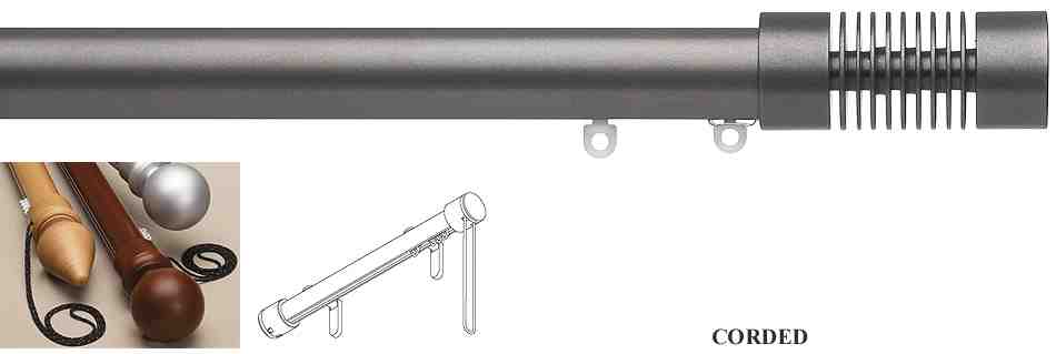 Silent Gliss Corded Metropole 30mm 7630 Gun Metal Groove Cylinder Finial