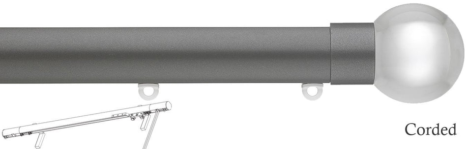 Silent Gliss Corded Metropole 30mm 7630 Gun Metal Clear Ball Finial