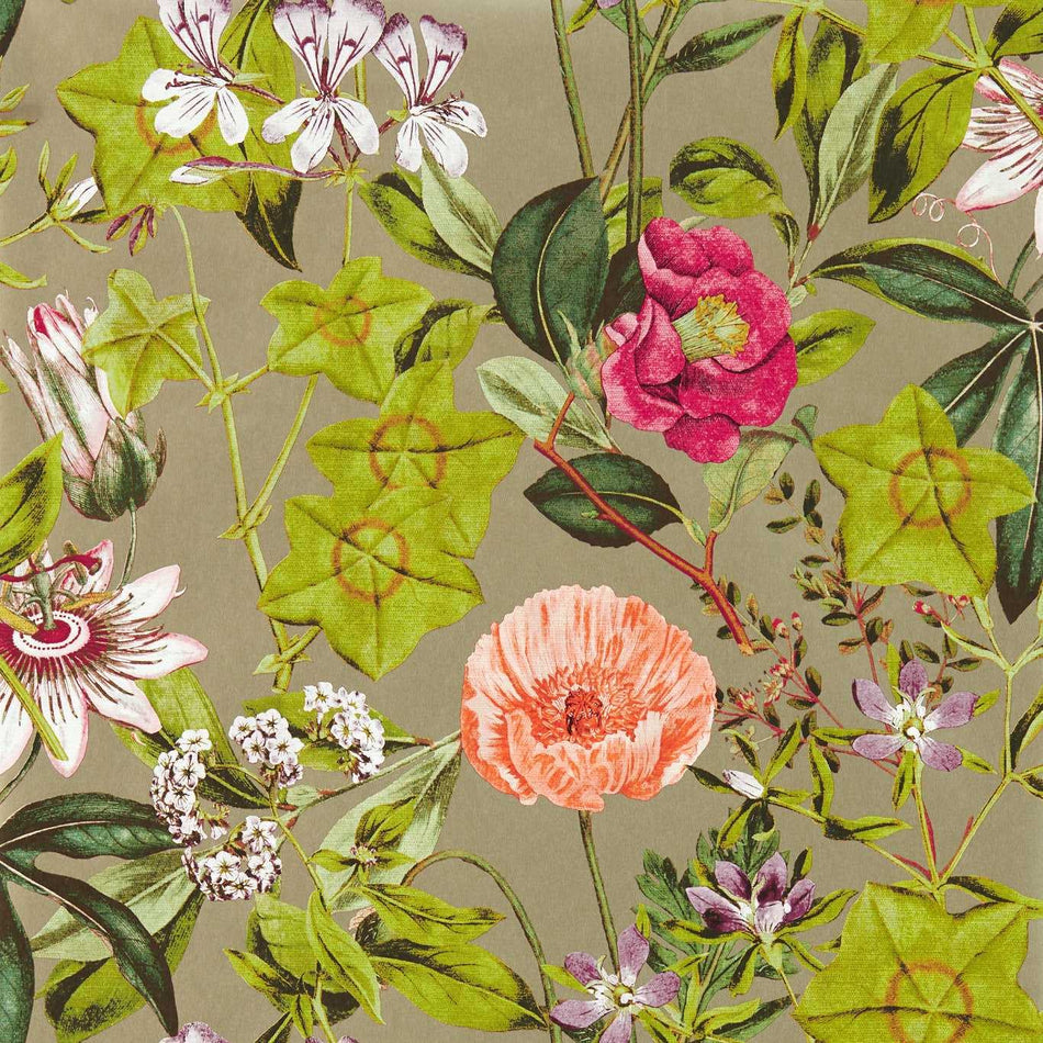 Clarke & Clarke Exotica 2 Passiflora Mulberry/Gilver Wallpaper