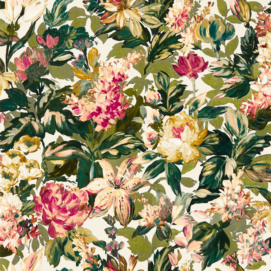 Clarke & Clarke Marianne Lilum Olive/Raspberry Wallpaper