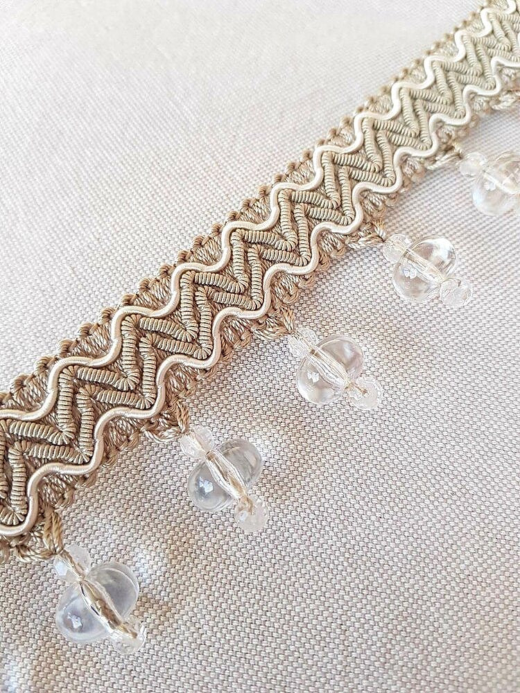 Copper Fox Gatsby Beaded Fringe Trimming Beige
