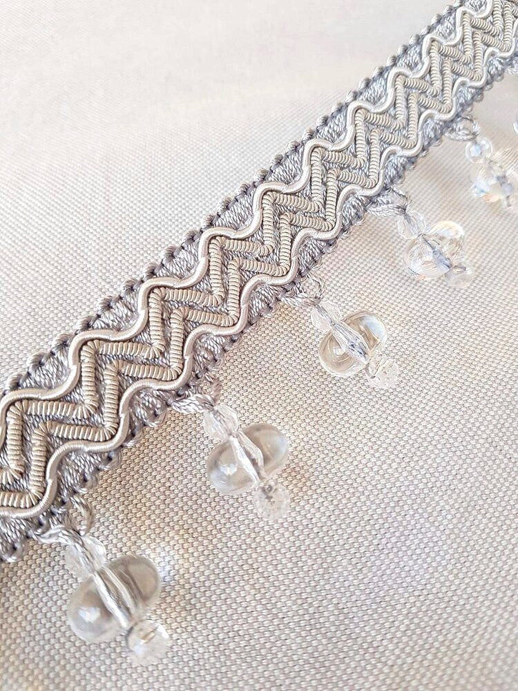 Copper Fox Gatsby Beaded Fringe Trimming Silver