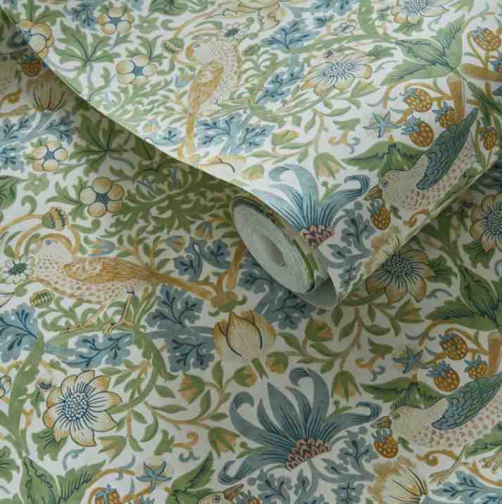 Clarke & Clarke William Morris Strawberry Thief Apple/Blush Wallpaper