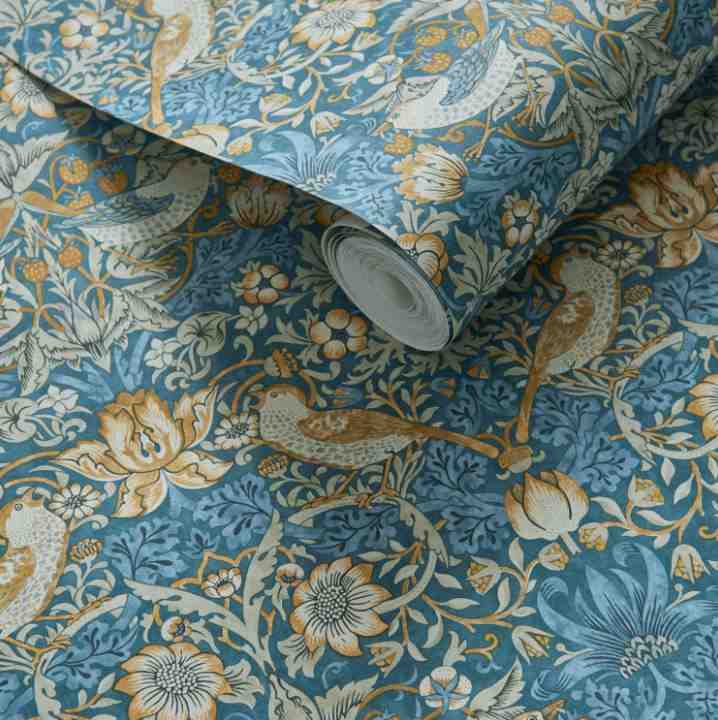 Clarke & Clarke William Morris Strawberry Thief Denim/Spice Wallpaper