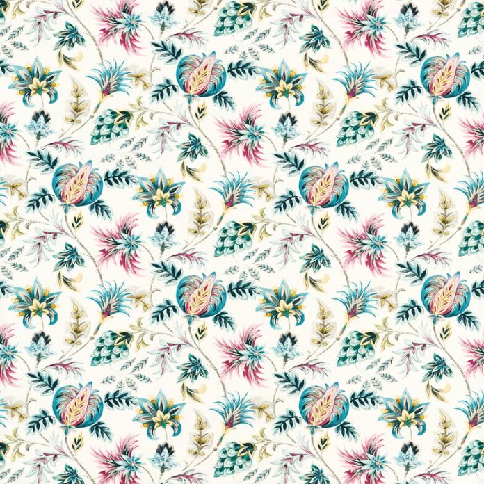Clarke & Clarke Secret Garden Sizergh Teal/Berry Fabric