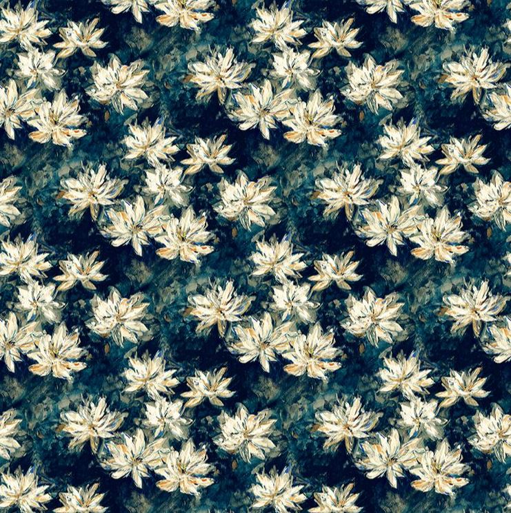 Fibre Naturelle Waterlily Navy Fabric