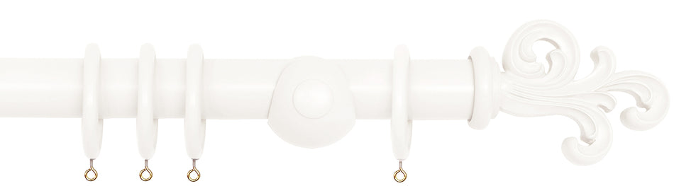 Laura Ashley 40mm Bespoke Handcrafted Wood Curtain Pole Cotton White Scroll