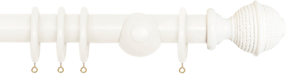 Laura Ashley 40mm Bespoke Handcrafted Wood Curtain Pole Cotton White Woven Rope