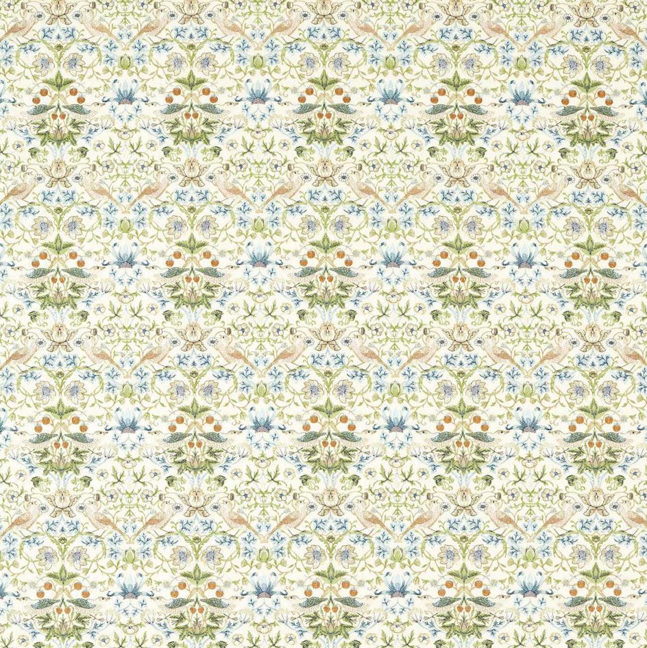 Clarke & Clarke William Morris Weaves Strawberry Thief Embroidery Apple/Blue Fabric