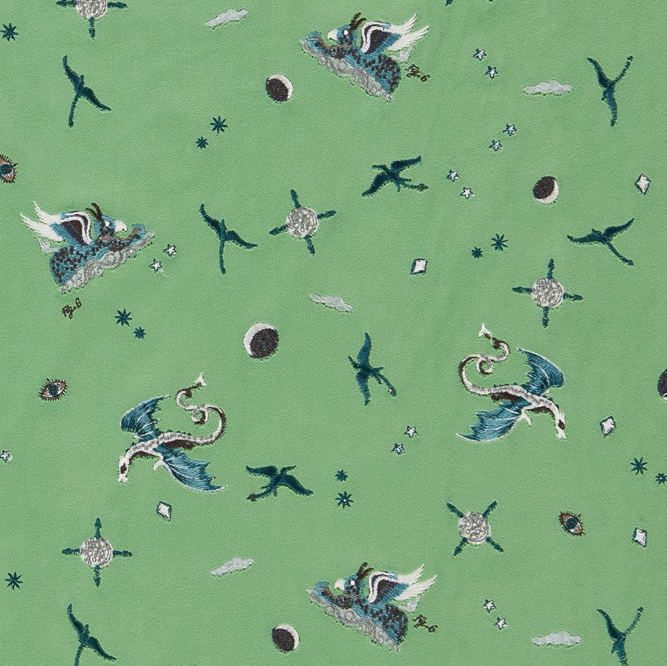 Emma J Shipley Mythica Draco Cosmos Green Fabric