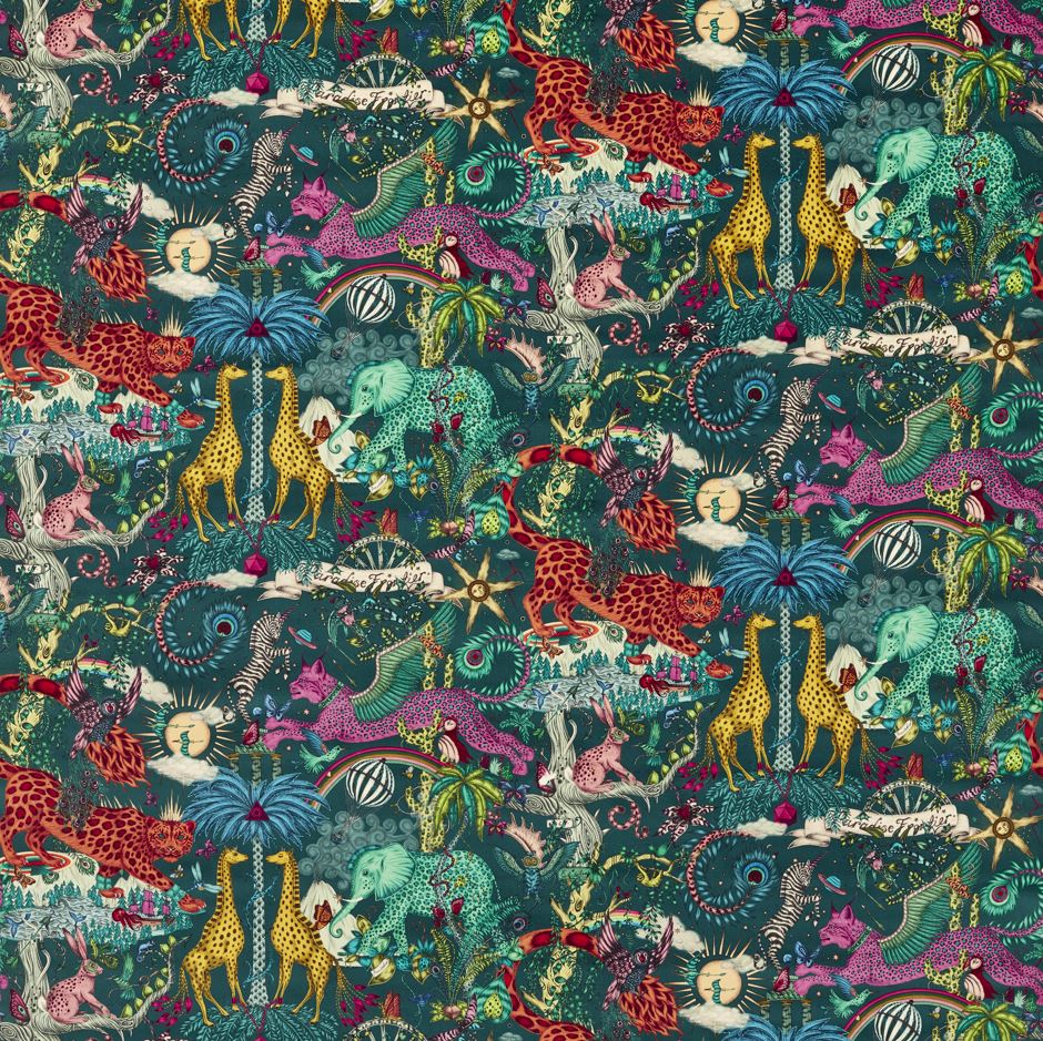 Emma J Shipley Mythica Paradise Lost Velvet Teal Fabric