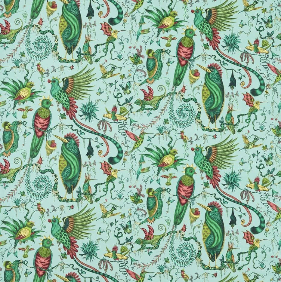 Emma J Shipley Mythica Quetzal Print Aqua Fabric