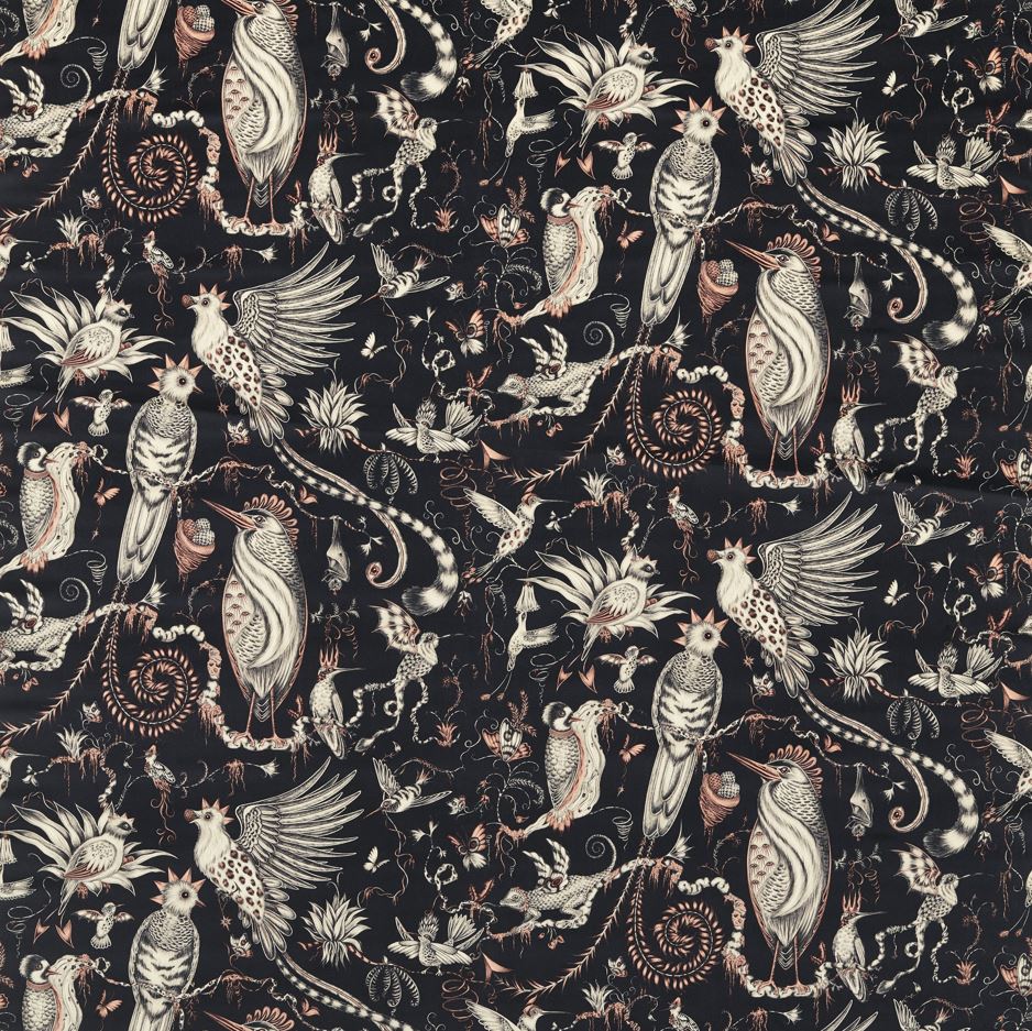 Emma J Shipley Mythica Quetzal Velvet Charcoal Fabric