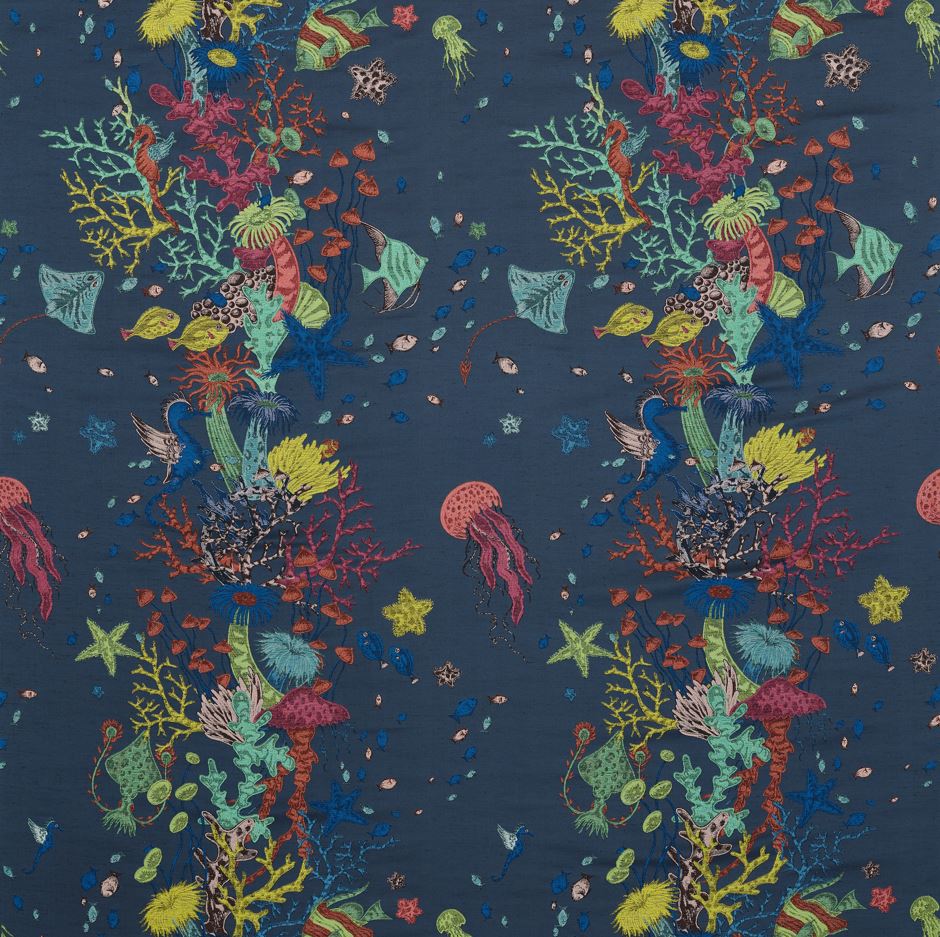 Emma J Shipley Mythica Seaforest Jacquard Navy Fabric