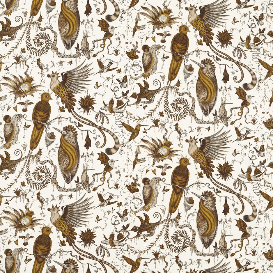 Emma J Shipley Mythica Quetzal Print Gold Fabric