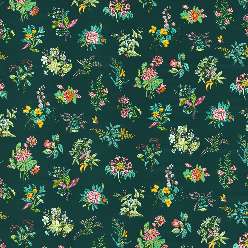 Harlequin x Sophie Robinson Woodland Floral Velvet Jade/Malachite/Rose Quartz Fabric
