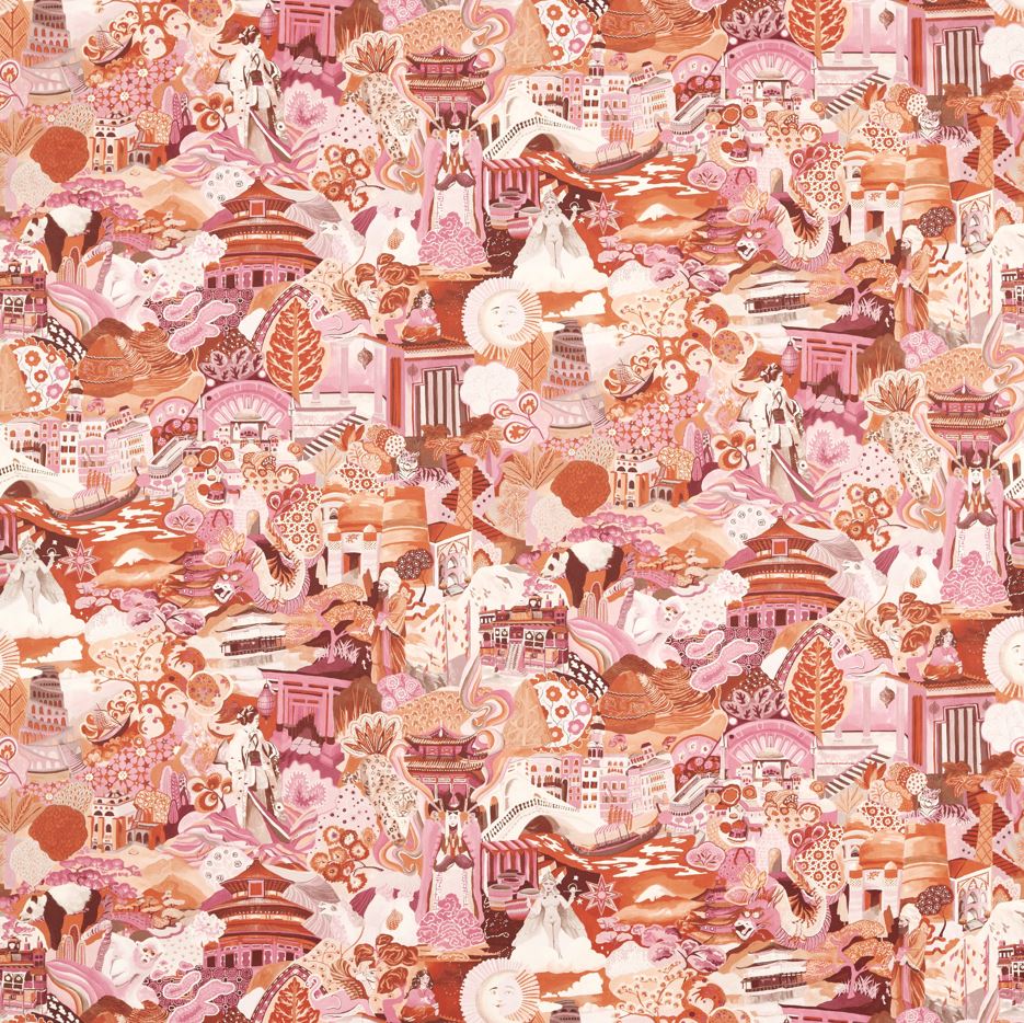 Harlequin Colour 3 Journey of Discovery Satin Paprika/Fuschia/Fig Blossom Fabric