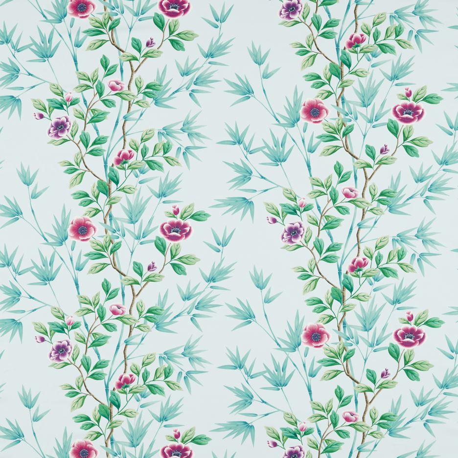 Harlequin x Diane Hill Lady Alford Satin Sky/Magenta Fabric