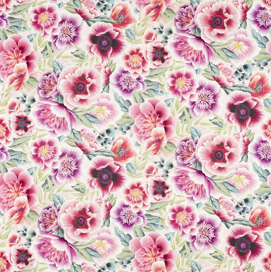 Harlequin x Diane Hill Marsha Satin Powder/Peony/Magenta Fabric