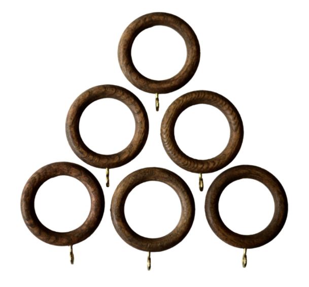 Laura Ashley Mitchell 28mm Wooden Curtain Pole Rings Dark Chestnut
