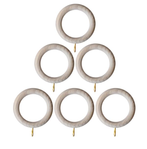 Laura Ashley Mitchell 28mm Wooden Curtain Pole Rings Washed White