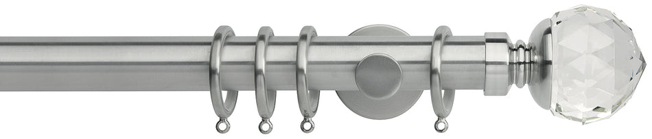 Neo Premium 35mm Curtain Pole, Stainless Steel, Clear Faceted Ball