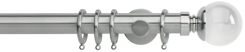 Neo Premium 35mm Curtain Pole, Stainless Steel, Clear Ball