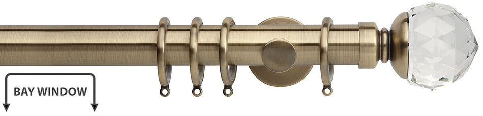 Neo Premium 35mm Bay Window Pole Spun Brass Clear Faceted Ball