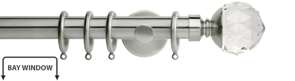 Neo Premium 28mm Bay Window Pole Stainless Steel Clear Faceted Ball
