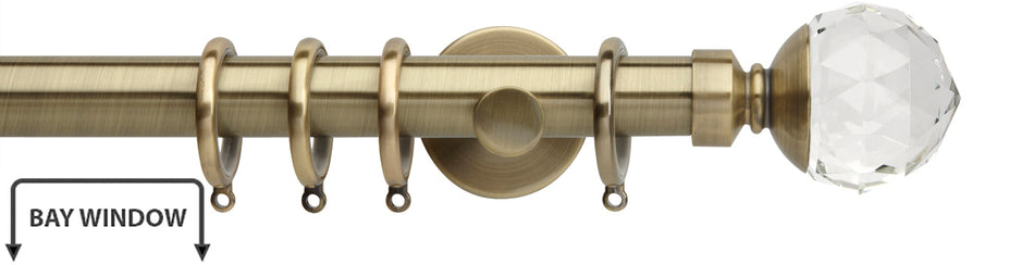 Neo Premium 28mm Bay Window Pole Spun Brass Clear Faceted Ball