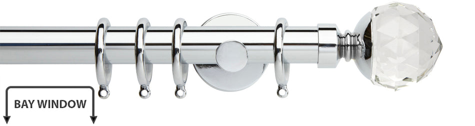Neo Premium 28mm Bay Window Pole Chrome Clear Faceted Ball